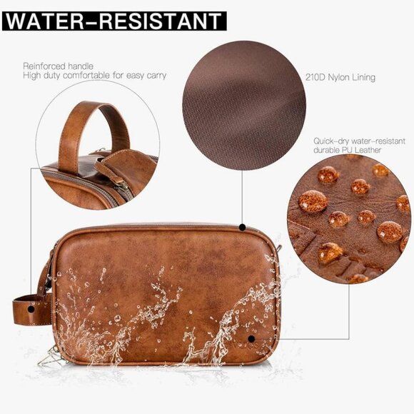 Elviros Toiletry Bag for Men Large Travel Shaving Dopp Kit Organizer PU Leather - Picture 4 of 10